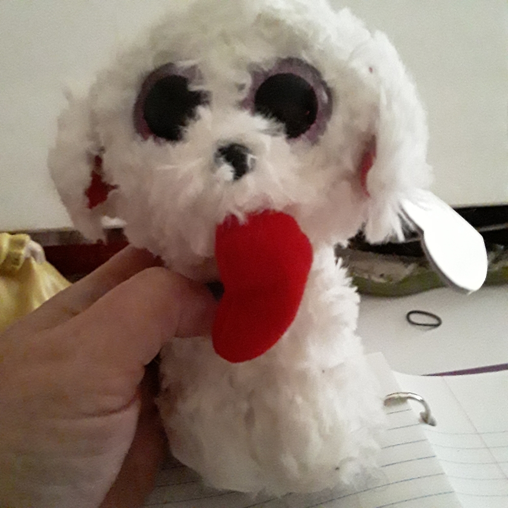 Beanie Boos White Poodle Holding XMas Stocking